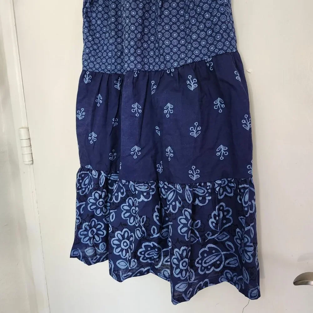 OshKosh Girls 6/6X Boho Denim Patchwork Tiered Maxi Dress NWT